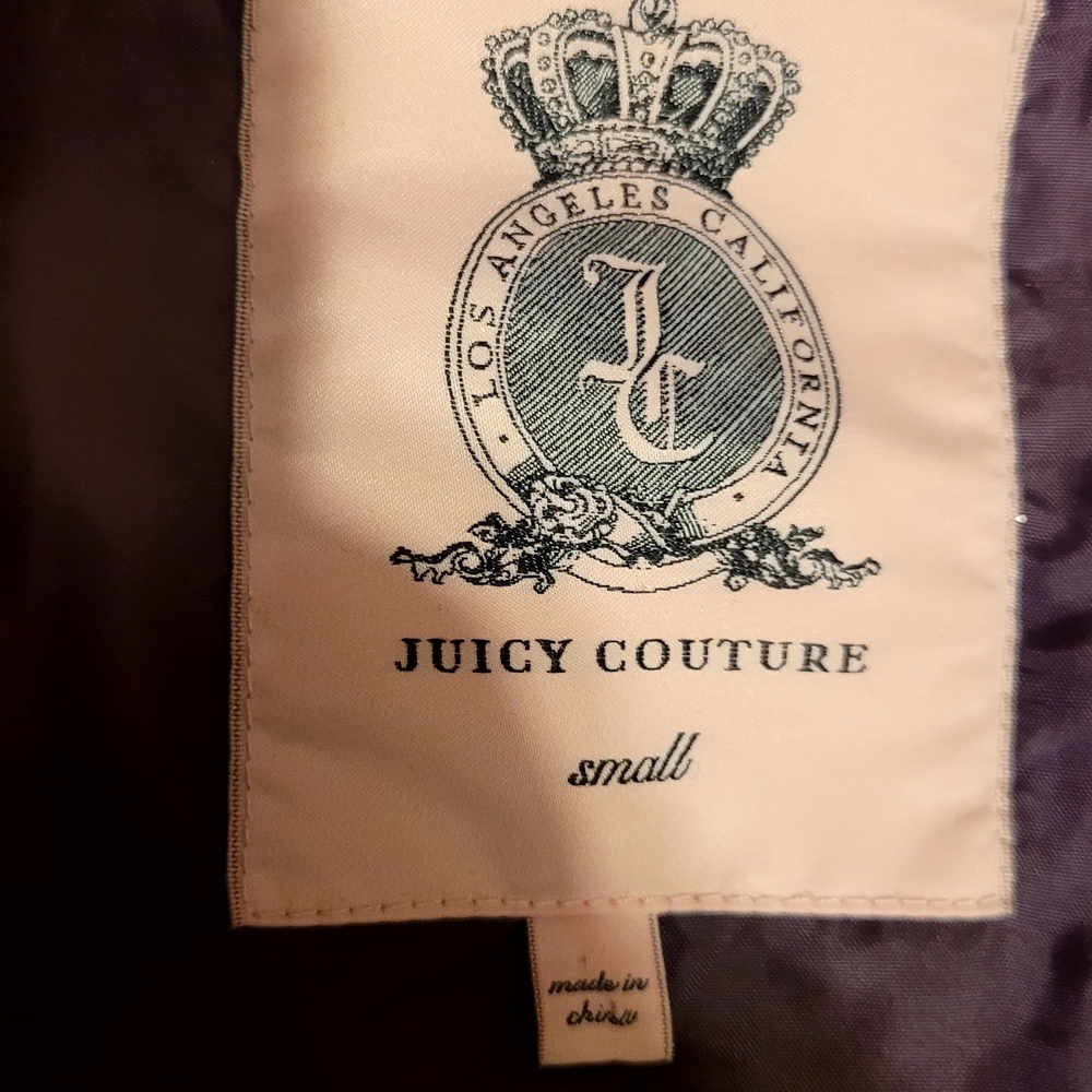 Juicy Couture dark purple down hooded bomber jacket with gold buttons Size Small - Picture 8 of 15